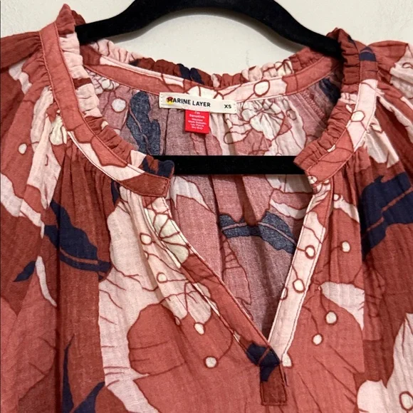 Lana Jacquard Blouse Floral Terracotta Blouse women XS gauze boho festival Y2K - Picture 4 of 9